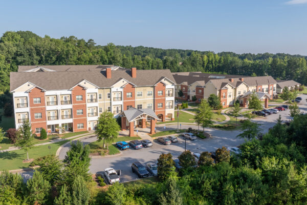 Lush senior community nestled in the trees